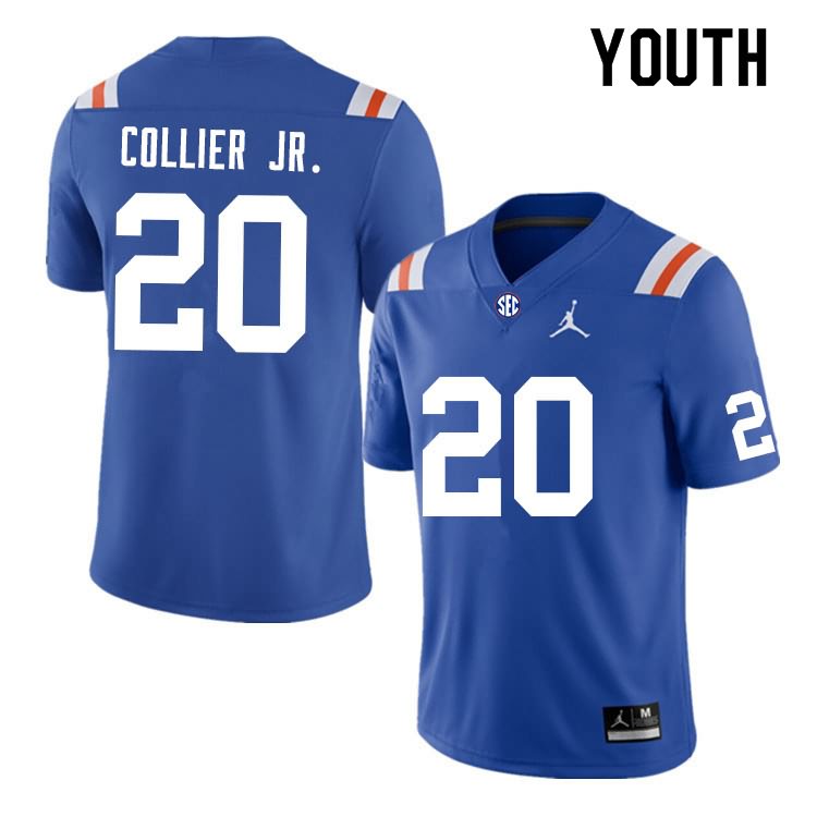 Youth NCAA Florida Gators Corey Collier Jr. #20 Stitched Authentic Nike Blue Throwback College Football Jersey OLH1365DG